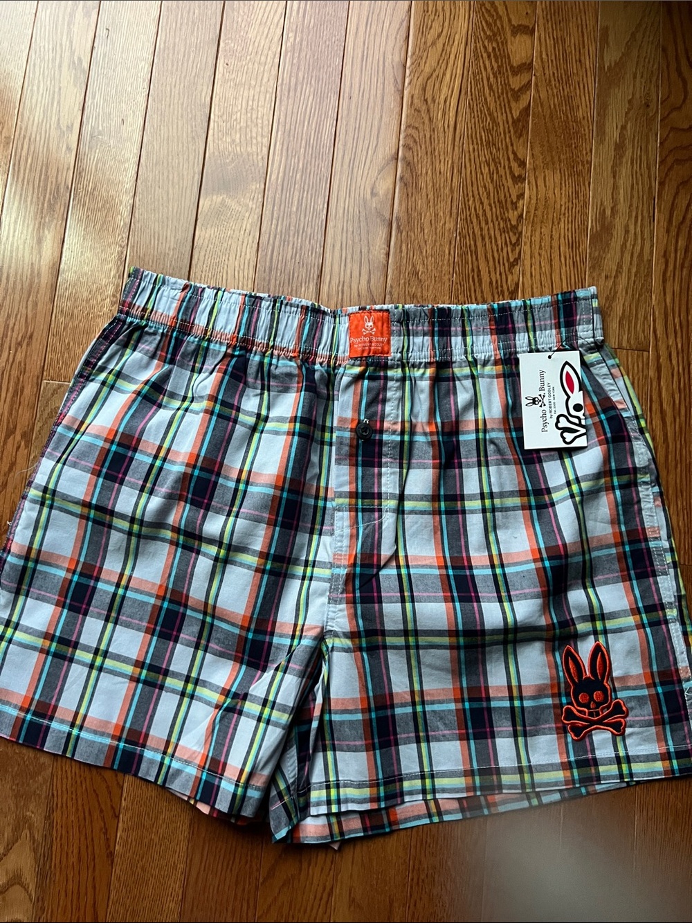 Psycho Bunny Men’s Plaid Boxer Shorts - Multi with Orange Logo